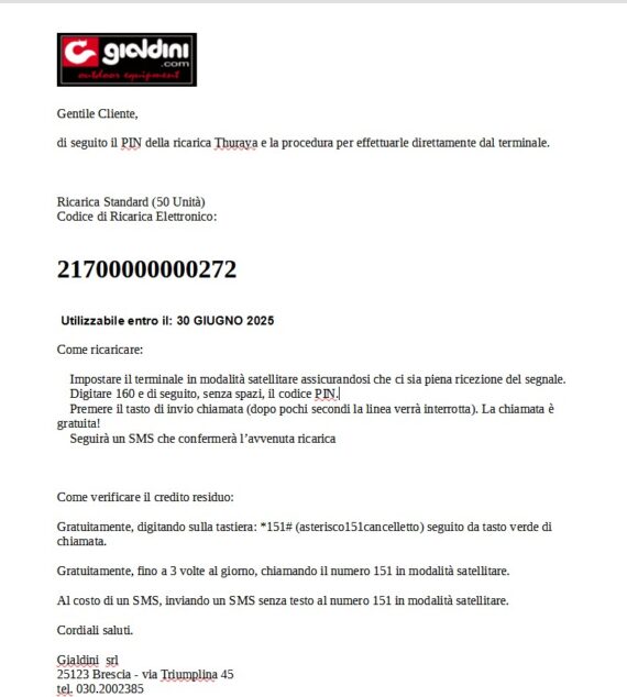 THURAYA - RICARICA STANDARD 20 UNITA - R20 - immagine 2