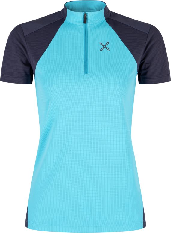 MONTURA - T-SHIRT DONNA HADE ZIP  730890 TURQUOISE GRAPHITE BLUE MTZN38W