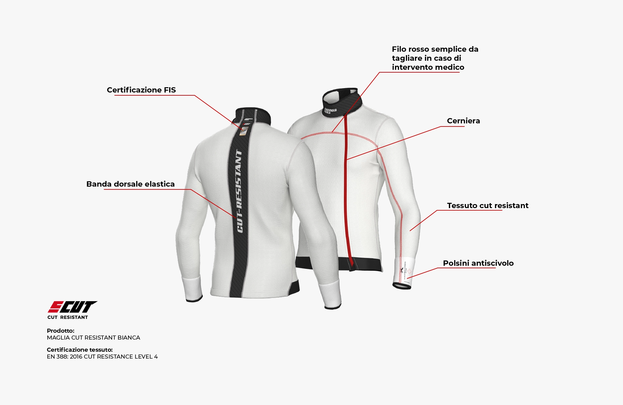 ENERGIAPURA - MAGLIA SR CUT RESISTANT FIS BIANCO/PANNA/ROSSO MM005X.SR